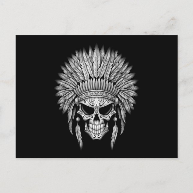 Dark Native Sugar Skull with Headdress Postcard (Front)