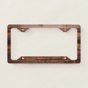 Dark Natural Wood Panel License Plate Frame