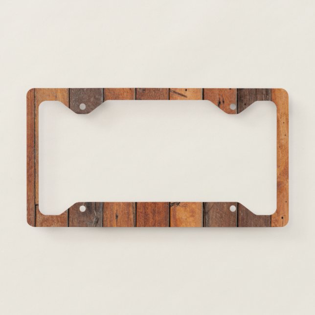 Dark  Natural Wood Panel License Plate Frame (Front)