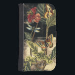 Dark Nature Scene by Vision Studio Phone Wallet<br><div class="desc">This dark nature scene shows a couple of butterflies and a dragonfly congregating above deep green leaves and a beautiful flower. You can almost hear the beating of wings as you study the piece. If you enjoy nature you'll enjoy this painting. Buy your copy today!</div>