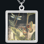 Dark Nature Scene by Vision Studio Silver Plated Necklace<br><div class="desc">This dark nature scene shows a couple of butterflies and a dragonfly congregating above deep green leaves and a beautiful flower. You can almost hear the beating of wings as you study the piece. If you enjoy nature you'll enjoy this painting. Buy your copy today!</div>