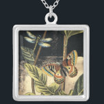 Dark Nature Scene by Vision Studio Silver Plated Necklace<br><div class="desc">This dark nature scene shows a couple of butterflies and a dragonfly congregating above deep green leaves and a beautiful flower. You can almost hear the beating of wings as you study the piece. If you enjoy nature you'll enjoy this painting. Buy your copy today!</div>