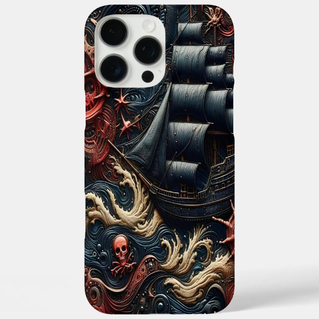 Dark Nautical Adventure With Pirate Ship and Waves Case-Mate iPhone Case (Back)