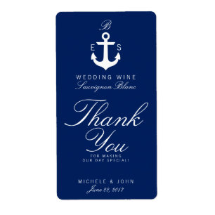 Dark Nautical Monogram Wedding Wine Custom Label