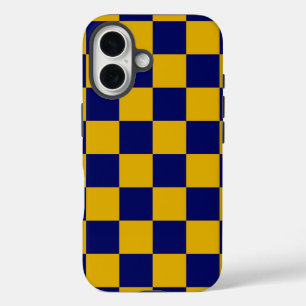 Dark Navy and Mustard Yellow Checkerboard iPhone 16 Case