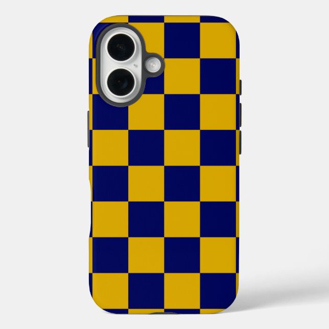 Dark Navy and Mustard Yellow Checkerboard Case-Mate iPhone Case (Back)