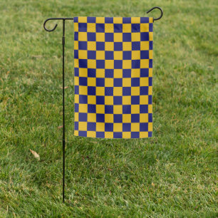Dark Navy and Mustard Yellow Checkerboard Garden Flag