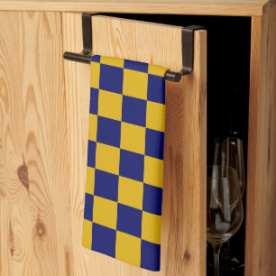 Dark Navy and Mustard Yellow Checkerboard Kitchen Towel