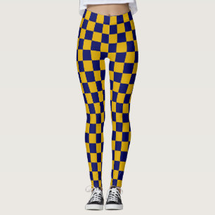 Dark Navy and Mustard Yellow Checkerboard Leggings