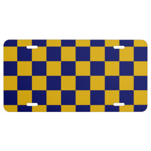 Dark Navy and Mustard Yellow Checkerboard License Plate