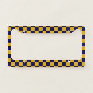 Dark Navy and Mustard Yellow Checkerboard License Plate Frame