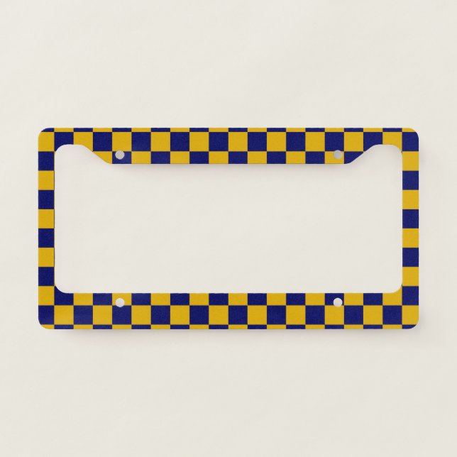 Dark Navy and Mustard Yellow Checkerboard License Plate Frame (Front)