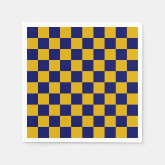 Dark Navy and Mustard Yellow Checkerboard Napkins (Front)
