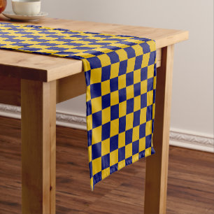 Dark Navy and Mustard Yellow Checkerboard Short Table Runner