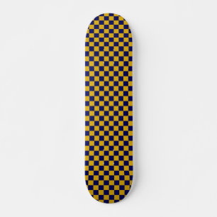 Dark Navy and Mustard Yellow Checkerboard Skateboard