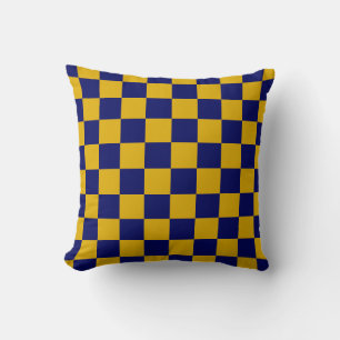 Dark Navy and Mustard Yellow Checkerboard Throw Pillow