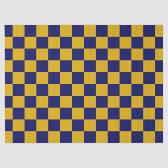 Dark Navy and Mustard Yellow Checkerboard Tissue Paper (Front)