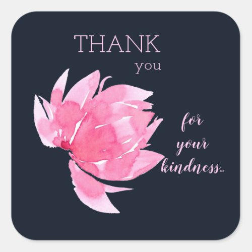 Dark Navy and Pink Floral Thank You Kindness Square Sticker