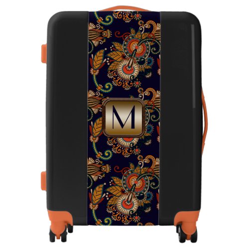 Dark Navy and Red Paisley Pattern Monogrammed
