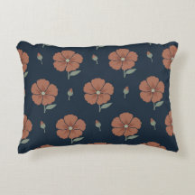 Dark Navy and Terracotta Floral Accent Lumbar