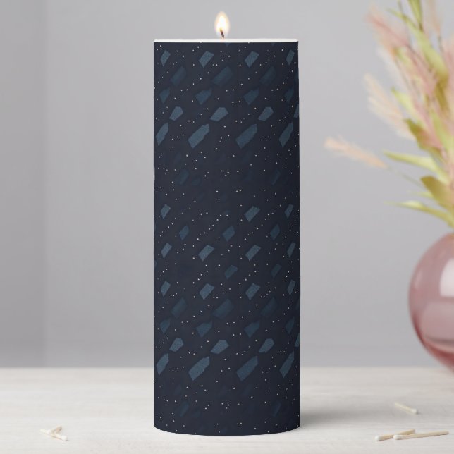 Dark Navy Blue Abstract Pattern Pillar Candle (In Situ)