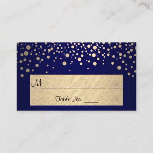 Dark Navy Blue and Gold Chevron and Confetti Dots Place Card