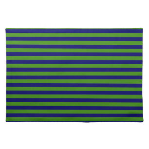 Dark Navy Blue and Green Horizontal Stripe Cloth Placemat