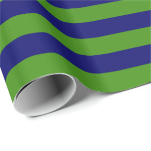 Dark Navy Blue and Green Stripe Wrapping Paper