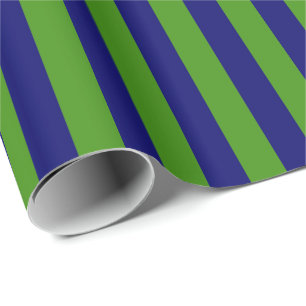 Dark Navy Blue and Green Stripe Wrapping Paper