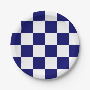 Dark Navy Blue and White Checkered Paper Plates
