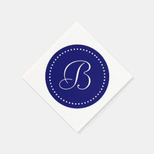 Dark Navy Blue and White Dot Monogram Paper Napkins