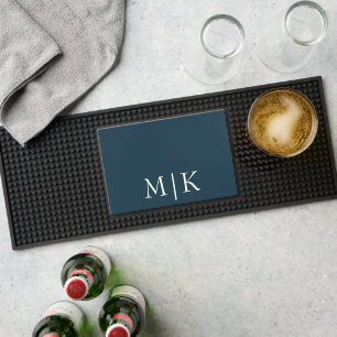 Dark Navy Blue and White Modern Monogram Bar Mat