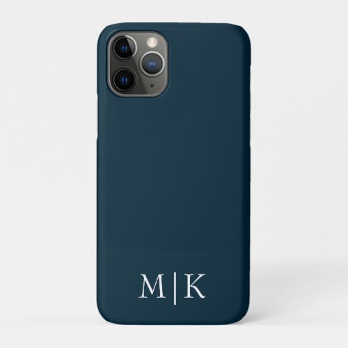 Dark Navy Blue and White  Modern Monogram iPhone 11 Pro Case