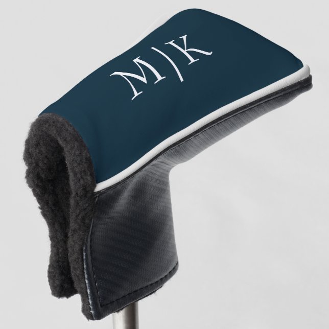 Dark Navy Blue and White | Modern Monogram Golf Head Cover (3/4 Front)