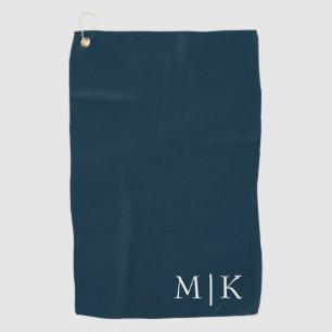 Dark Navy Blue and White   Modern Monogram Golf Towel