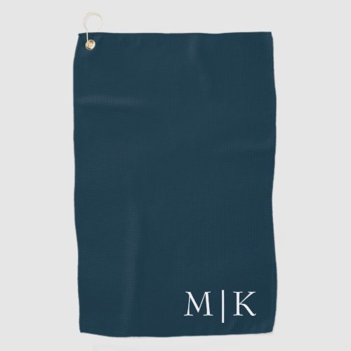 Dark Navy Blue and White  Modern Monogram Golf Towel