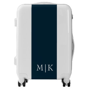 Dark Navy Blue and White Modern Monogram Luggage