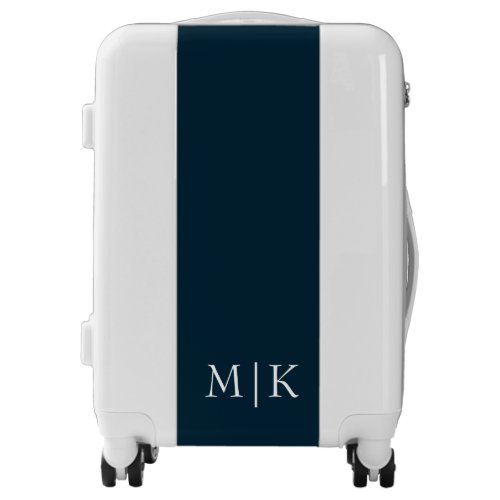 Dark Navy Blue and White  Modern Monogram Luggage