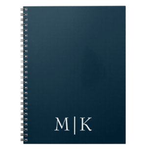 Dark Navy Blue and White   Modern Monogram Notebook