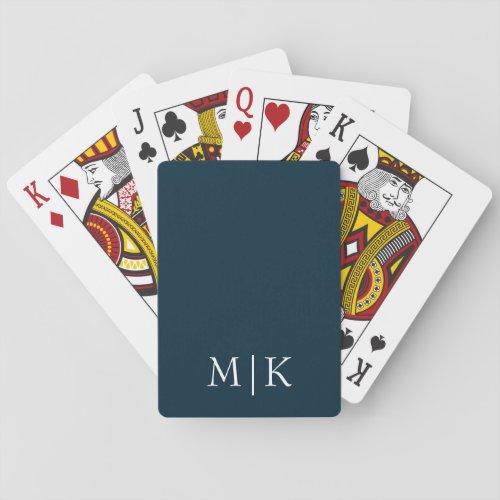 Dark Navy Blue and White  Modern Monogram Poker Cards