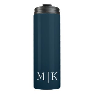 Dark Navy Blue and White Modern Monogram Thermal Tumbler