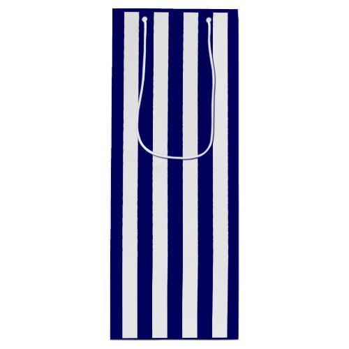 Dark Navy Blue and White Stripe Wine Gift Bag