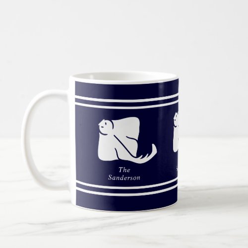 Dark Navy Blue Coastal Nautical Stingray Manta Ray Coffee Mug