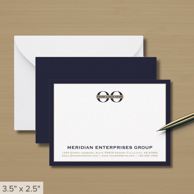 Dark Navy Blue Corporate Logo Business Note Card (Creator Uploaded)