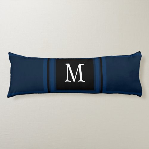 Dark Navy Blue Custom Single Initial Striped Body Pillow