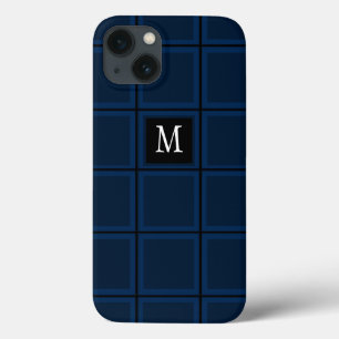 Dark Navy Blue Custom Single Initial Striped iPhone 13 Case