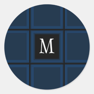 Dark Navy Blue Custom Single Initial Striped Classic Round Sticker