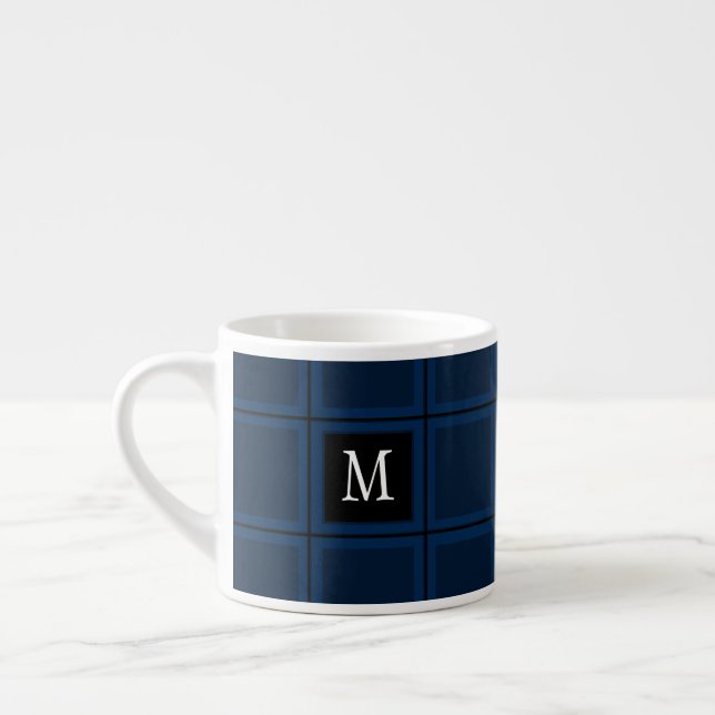 Dark Navy Blue Custom Single Initial Striped Espresso Cup (Left)