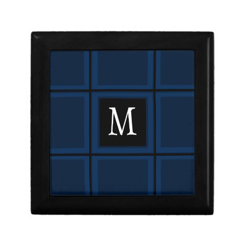 Dark Navy Blue Custom Single Initial Striped Gift Box