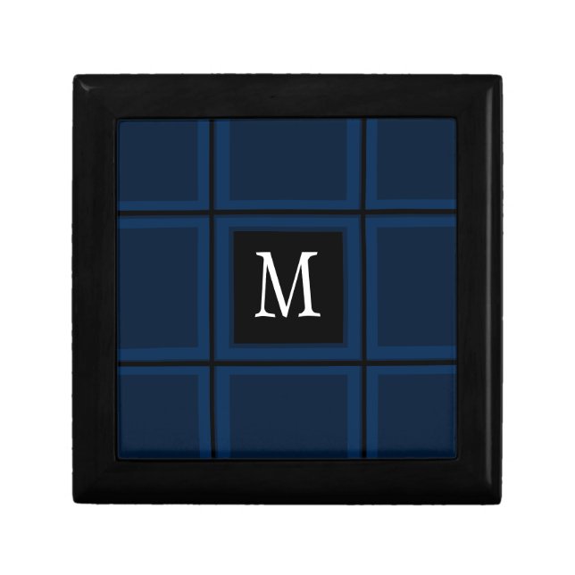 Dark Navy Blue Custom Single Initial Striped Gift Box (Front)
